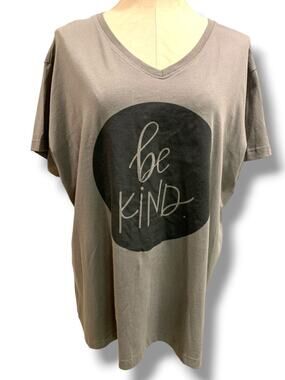 Size 2X LAT Womens V-Neck Tshirt Gray "Be Kind" #CEProud